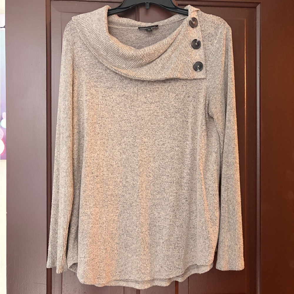 Fortune + Ivy Light Taupe Cozy Button-Shoulder Cowl Neck Sweater Large